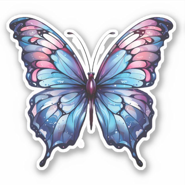 Pink and Blue Butterfly illustration Sticker (Front)