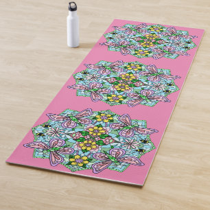 Pink and Blue Butterfly Mandala Patterned  Yoga Mat