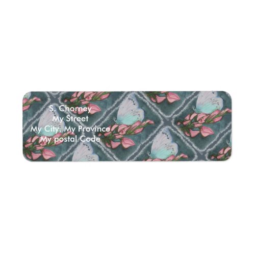 PINK AND BLUE BUTTERFLY Return Address Label