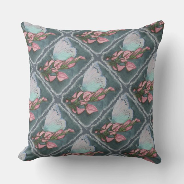 PINK AND BLUE BUTTERFLY THROW PILLOW (Front)