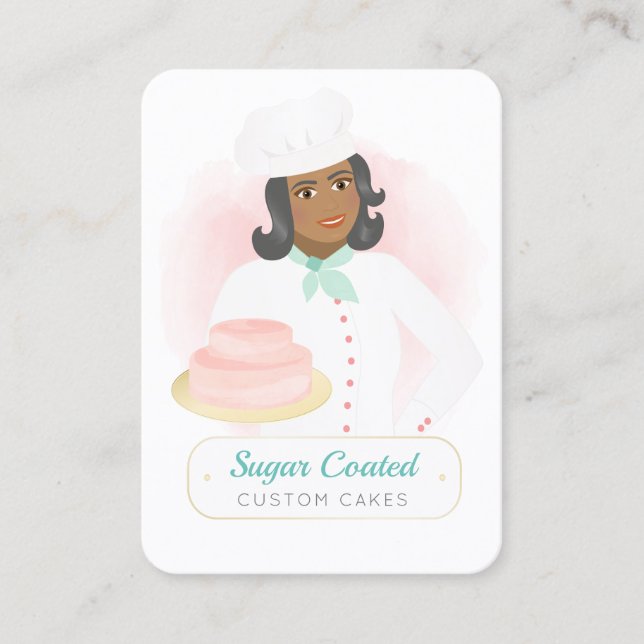 Pink and Blue Cake and Bakery Cartoon Animated Business Card (Front)