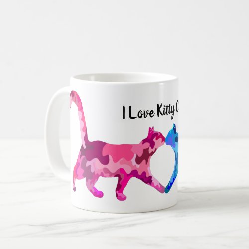 Pink and Blue Cat Love Contemporary Art Coffee Mug