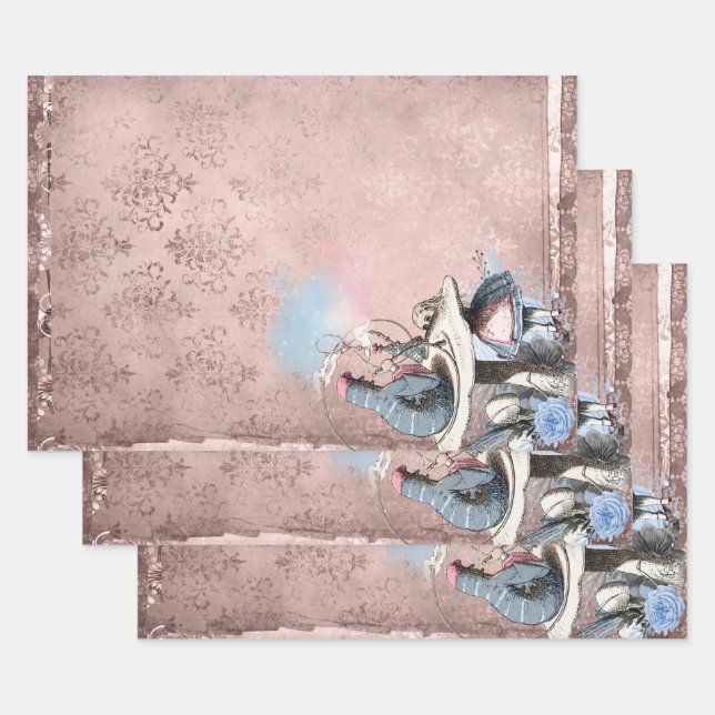 Pink and Blue Caterpillar Alice in Wonderland Wrapping Paper Sheets (Set)