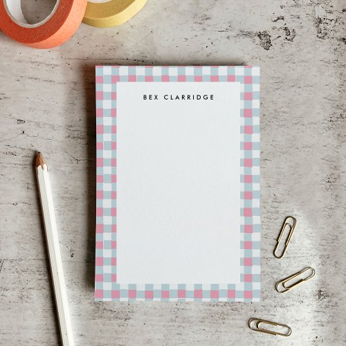Pink and Blue Checkered Personalized Post_it Notes