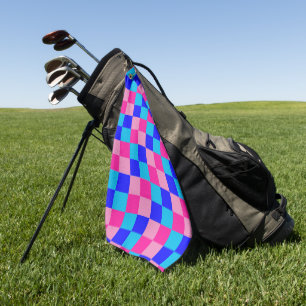 Pink and Blue Checkered Print Golf Towel