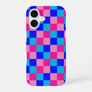 Pink and Blue Checkered Print iPhone 16 Case