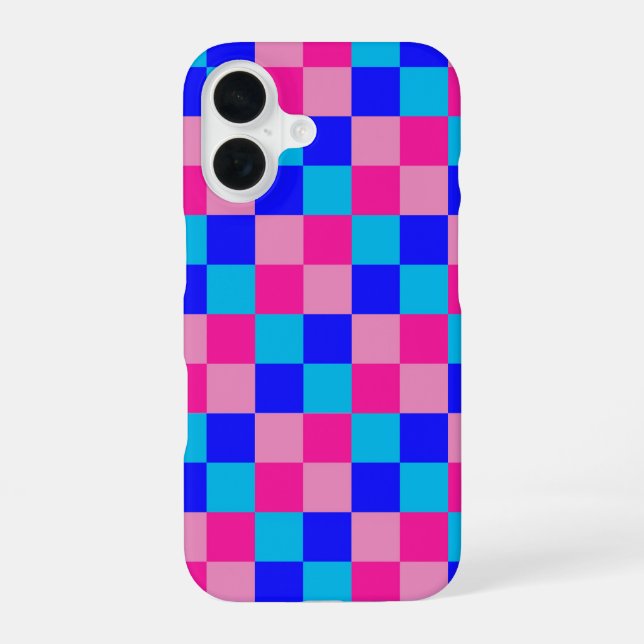 Pink and Blue Checkered Print iPhone Case (Back)