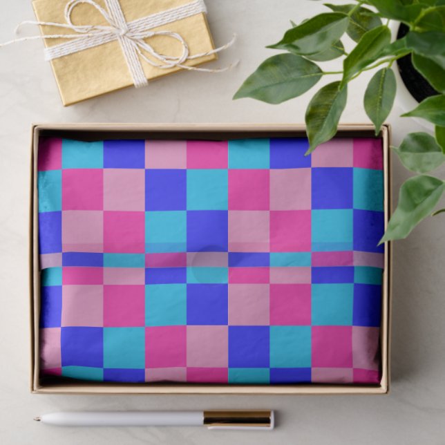 Pink and Blue Checkered Print Tissue Paper (Gift)
