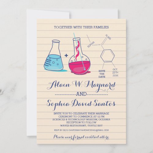 Pink and Blue Chemistry Wedding Photo Invites