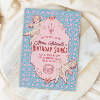Pink and Blue Cherub Rococo Aesthetic Party Invitation