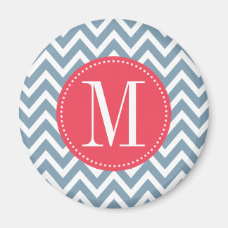 Pink and Blue Chevron Custom Monogram Magnet