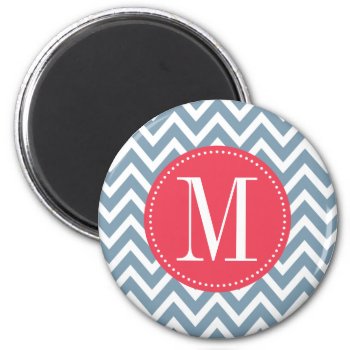 Pink And Blue Chevron Custom Monogram Magnet by DreamyAppleDesigns at Zazzle