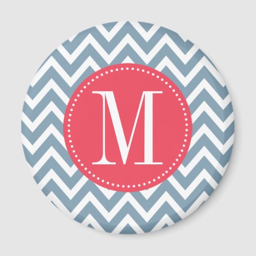 Pink and Blue Chevron Custom Monogram Magnet