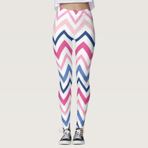 Pink and Blue Chevron Leggings