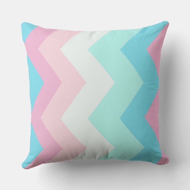 Pink and Blue chevron Pattern Throw Pillow (Back)