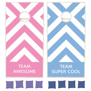 Pink and Blue Chevron Patterns Custom Team Names Cornhole Set