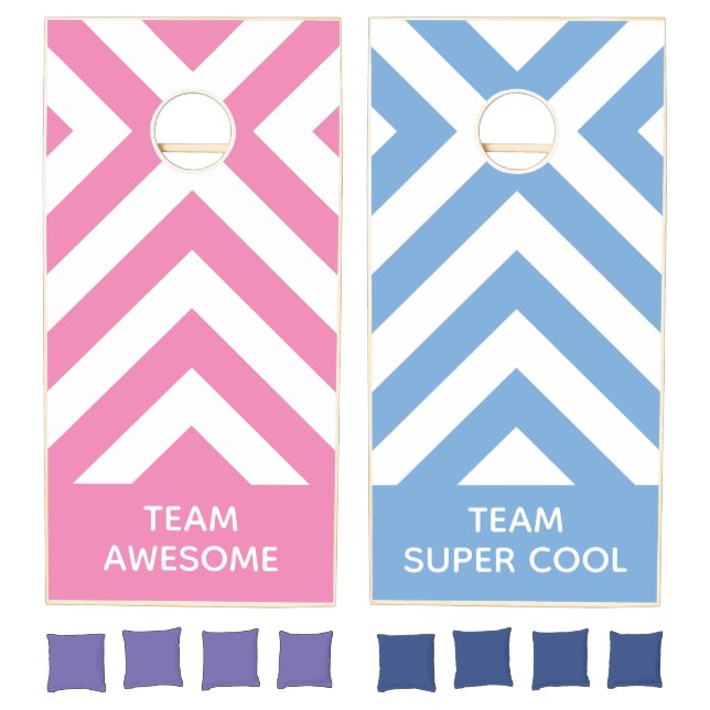 Pink and Blue Chevron Patterns Custom Team Names Cornhole Set (Set)
