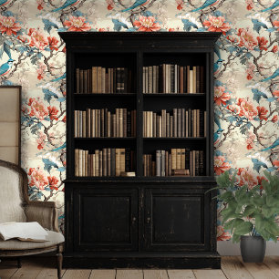 Pink and Blue Chinoiserie Style Floral Wallpaper Wallpaper
