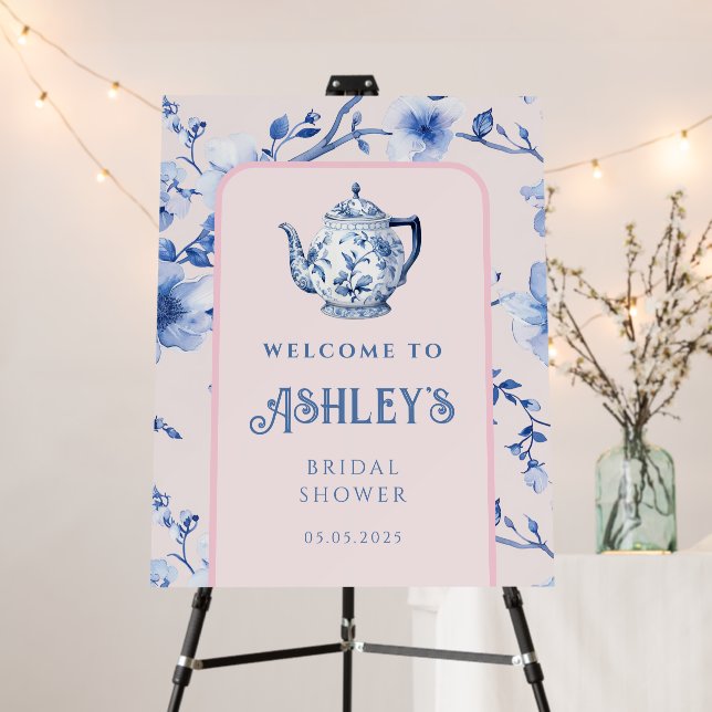 Pink and Blue Chinoiserie Teapot Bridal Shower  Foam Board (In Situ (Stand))