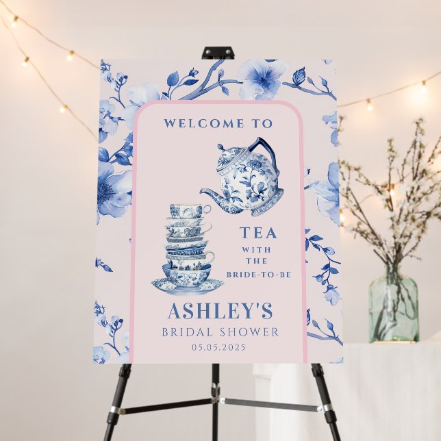 Pink and Blue Chinoiserie Teapot Bridal Shower  Foam Board (In Situ (Stand))
