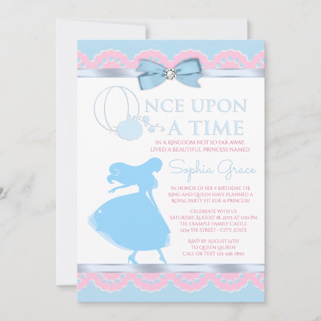 Pink and Blue Cinderella Birthday Party Invitation (Front)