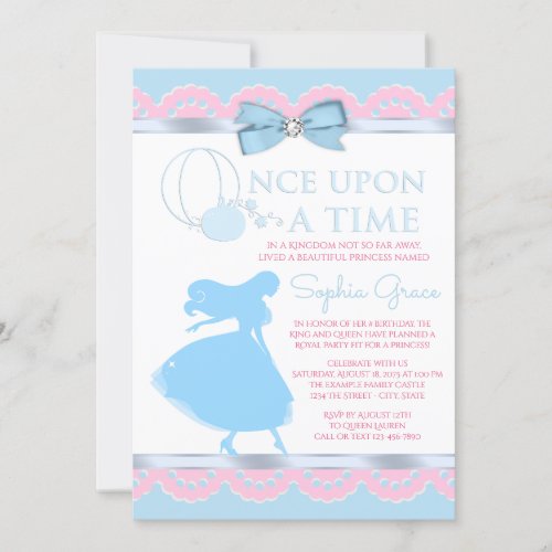 Pink and Blue Cinderella Birthday Party Invitation