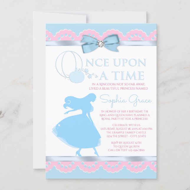 Pink and Blue Cinderella Birthday Party Invitation (Front)