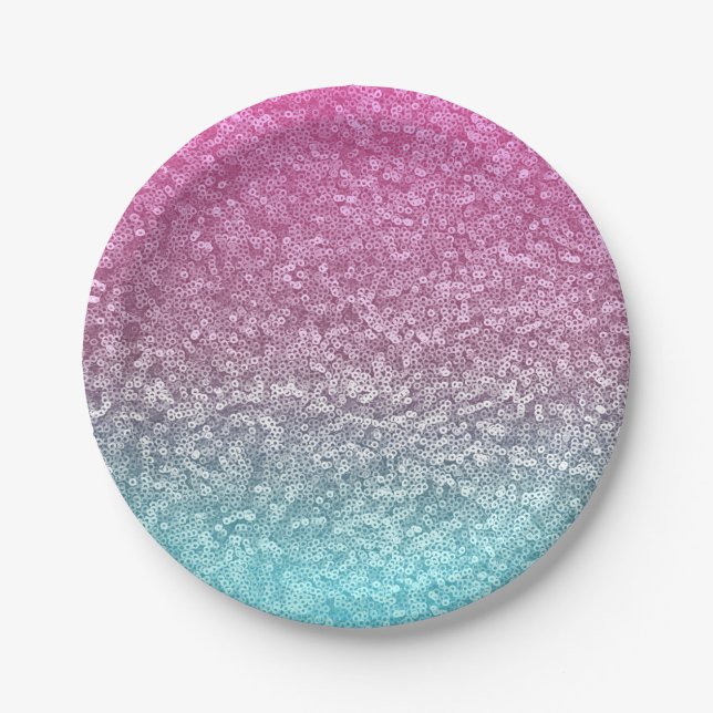 Pink and Blue Circle Glitter Sparkle Shiny Shimmer Paper Plates (Front)