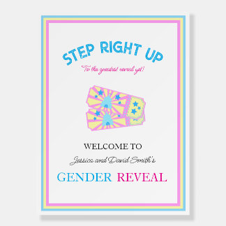 Pink and Blue Circus Tickets Gender Reveal Sign