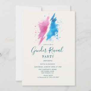 Pink and Blue Color Gender Reveal Party  Invitation