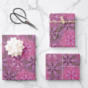 Pink and blue colorful mandala pattern wrapping paper sheets