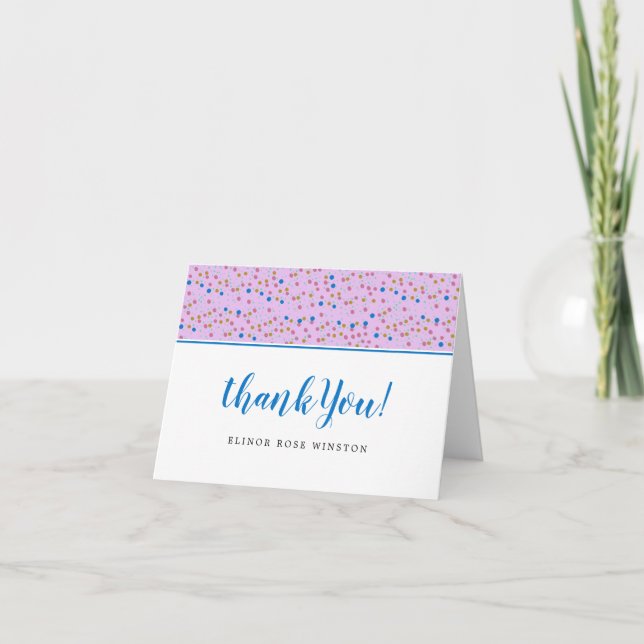 Pink and Blue Confetti Dot Thank You Card (Front)