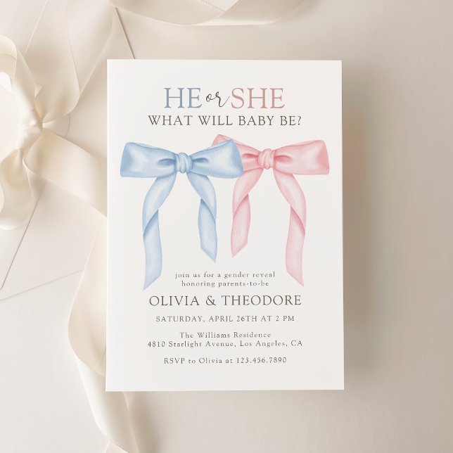 Pink and Blue Coquette Bow Gender Reveal Party Invitation (Creator Uploaded)