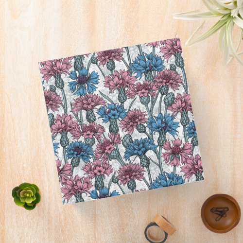 Pink and blue cornflowers wild flowers on white 3 ring binder