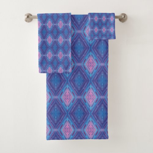 Pink and Blue Crystals Pattern Bath Towel Set