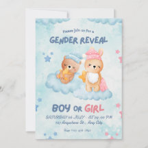 Pink and Blue Cute Bears Gender Reveal Invitation