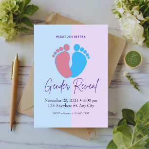 Pink And Blue Cute Gender Reveal Invitation