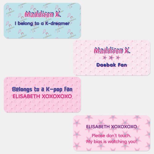 Pink and blue cute girly Kdrama Kpop custom 6 text Kids' Labels