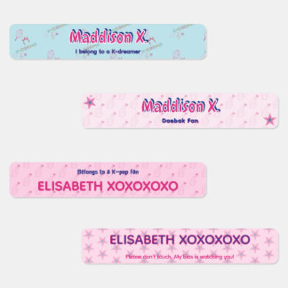 Pink and blue cute girly Kdrama Kpop custom 6 text Labels