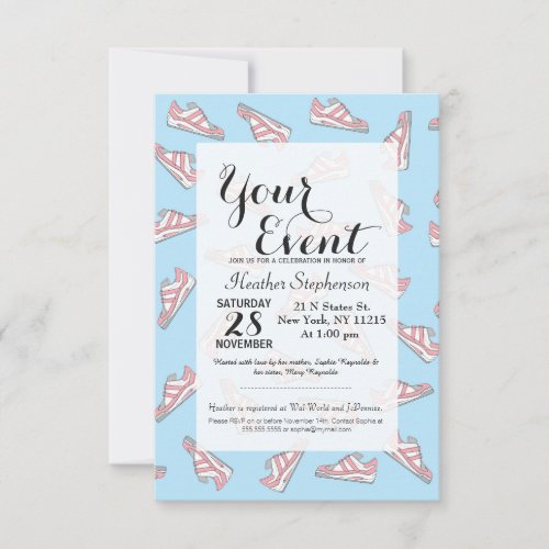 Pink and Blue Cute Sneakers Pattern Invitation