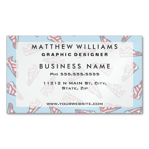 Pink and Blue Cute Sneakers Pattern Magnetic Business Card