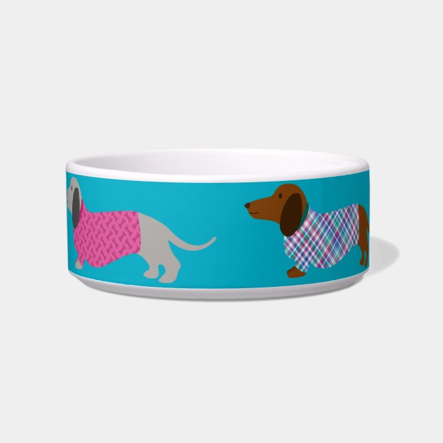Pink and Blue Dachshund  Bowl (Front)