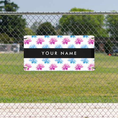 Pink and Blue Dahlia Floral Pattern Your Name Banner