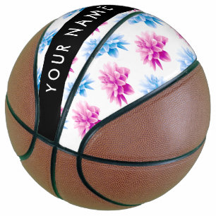 Pink and Blue Dahlia, Floral Pattern, Your Name Basketball