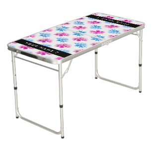 Pink and Blue Dahlia, Floral Pattern, Your Name Beer Pong Table