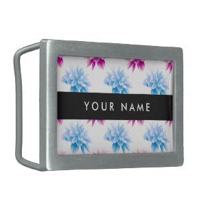 Pink and Blue Dahlia, Floral Pattern, Your Name Belt Buckle