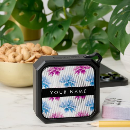 Pink and Blue Dahlia Floral Pattern Your Name Bluetooth Speaker