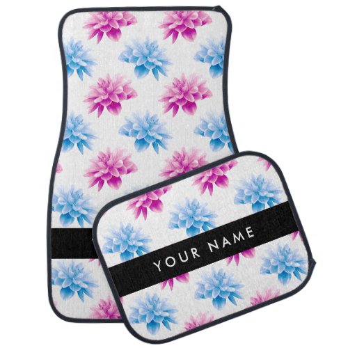 Pink and Blue Dahlia Floral Pattern Your Name Car Floor Mat