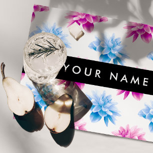 Pink and Blue Dahlia, Floral Pattern, Your Name Cloth Placemat