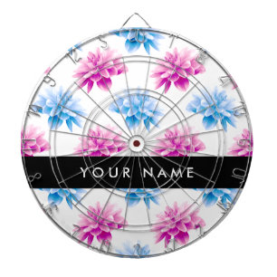 Pink and Blue Dahlia, Floral Pattern, Your Name Dart Board